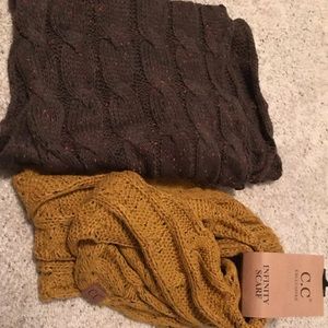 CC infinity scarfs brown and golden mustard